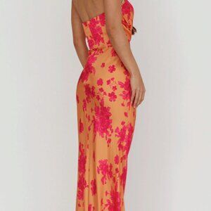 Selfie Leslie: City Of Stars Strapless Maxi Dress Floral Orange